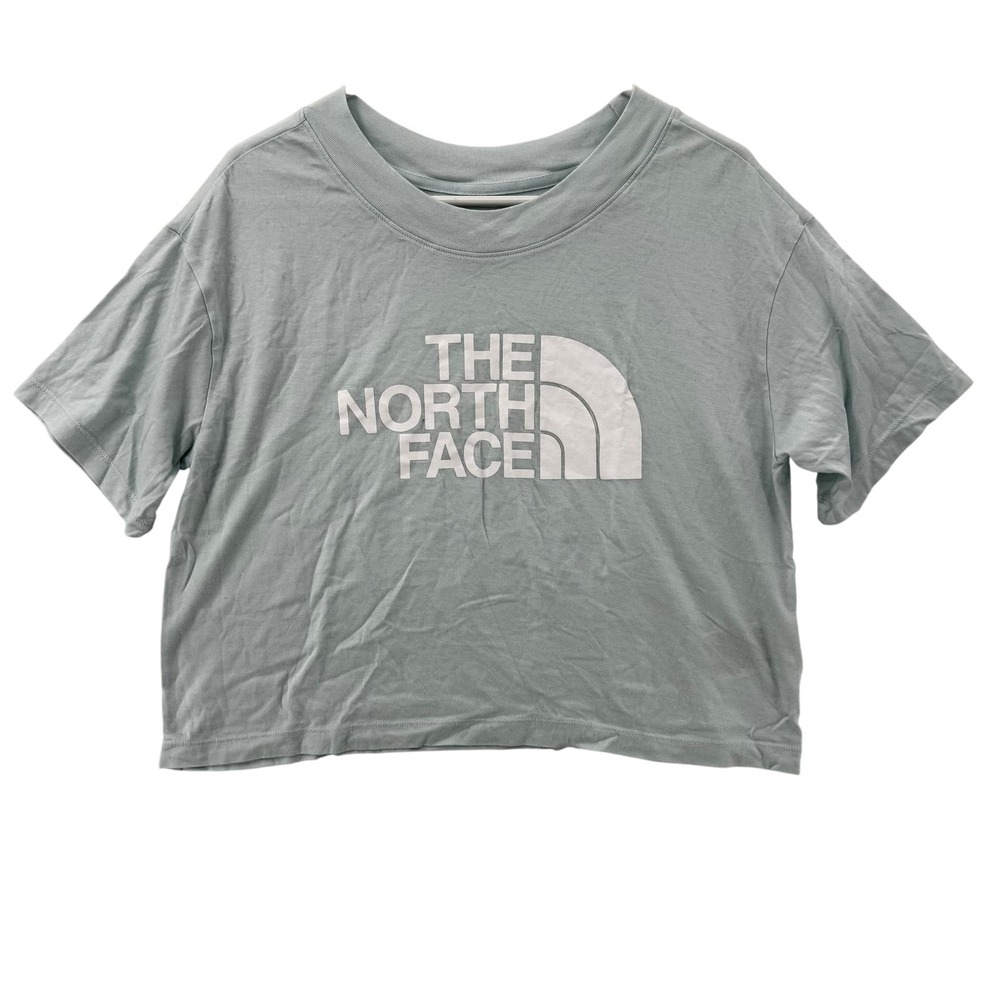 The North Face Shirt Womens Medium Sage Green Cropped Boxy‎ Crewneck Logo Tee